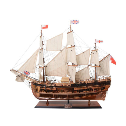 34" Wood Brown Solid Wood Hand Painted HMS Endeavour 1768 Open Hull Model Boat HomeRoots