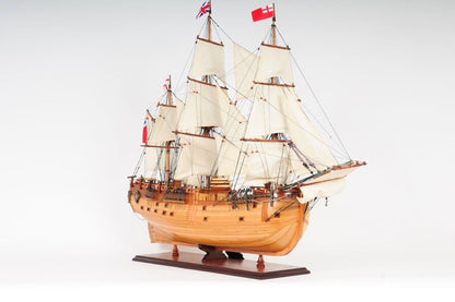 34" Wood Brown Solid Wood Hand Painted HMS Endeavour 1768 Open Hull Model Boat HomeRoots