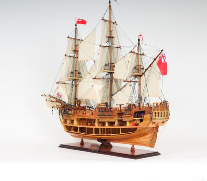34" Wood Brown Solid Wood Hand Painted HMS Endeavour 1768 Open Hull Model Boat HomeRoots
