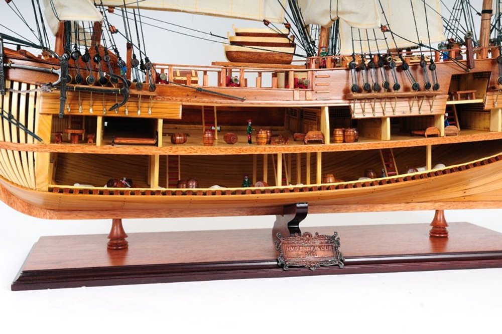 34" Wood Brown Solid Wood Hand Painted HMS Endeavour 1768 Open Hull Model Boat HomeRoots