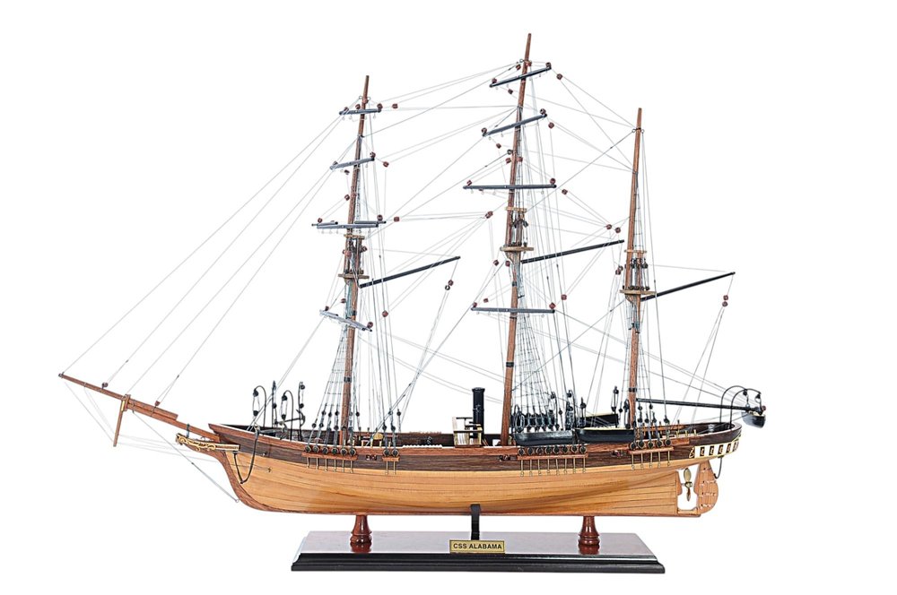 24" Wood Brown Solid Wood Hand Painted 1862 CSS Alabama Model Boat HomeRoots