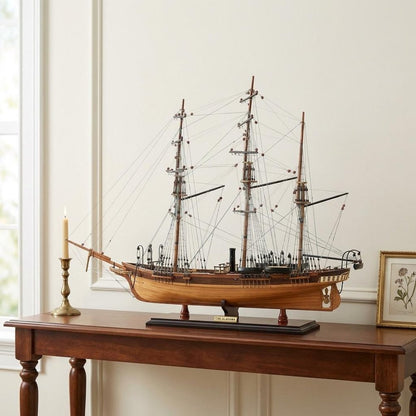 24" Wood Brown Solid Wood Hand Painted 1862 CSS Alabama Model Boat HomeRoots