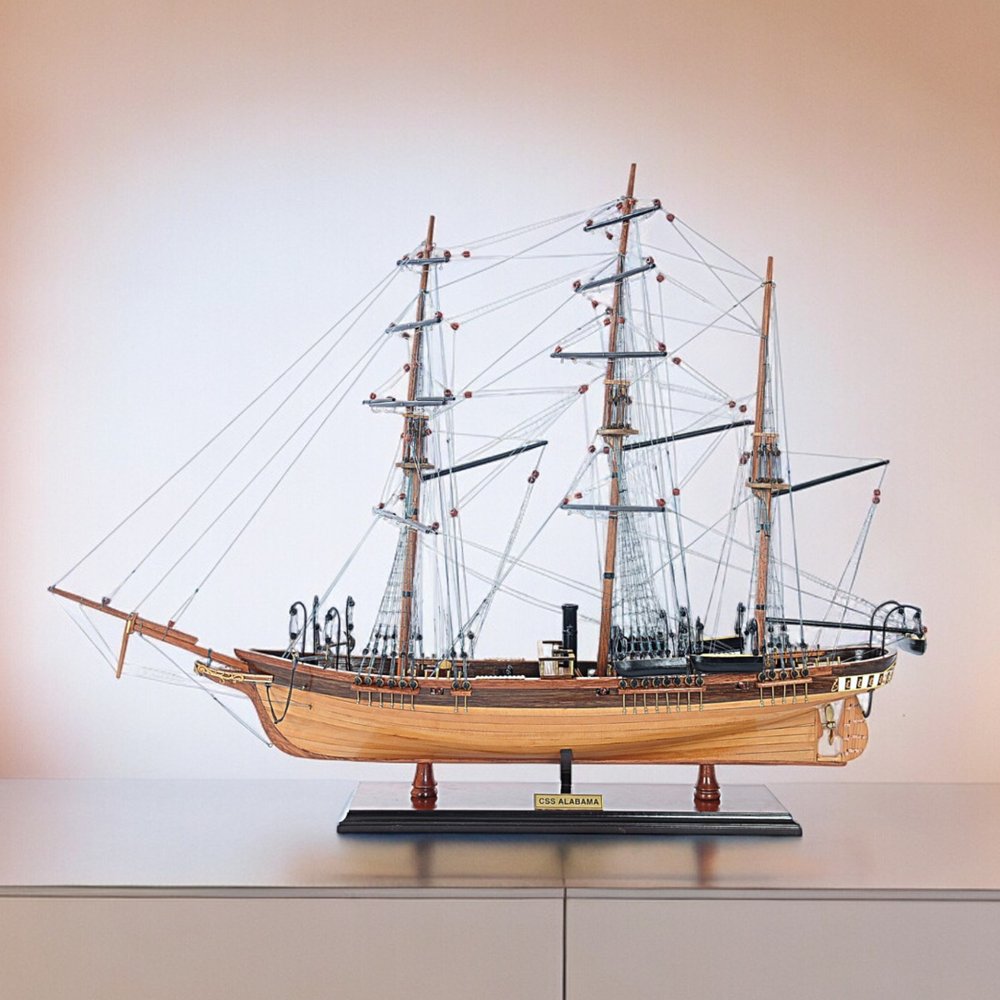 24" Wood Brown Solid Wood Hand Painted 1862 CSS Alabama Model Boat HomeRoots