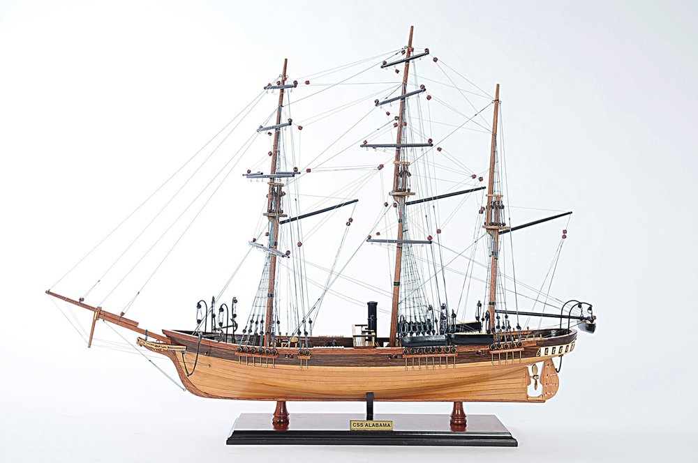 24" Wood Brown Solid Wood Hand Painted 1862 CSS Alabama Model Boat HomeRoots