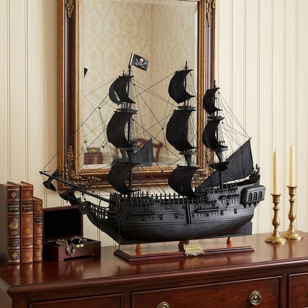 29" Black Black Pearl Pirate Boat Hand Painted Decorative Boat HomeRoots