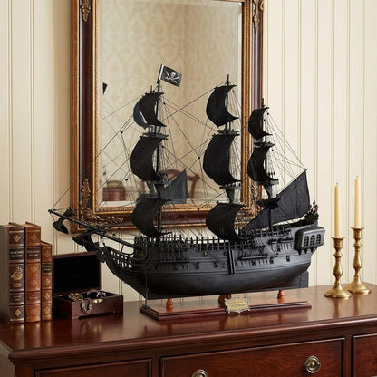 29" Black Black Pearl Pirate Boat Hand Painted Decorative Boat HomeRoots