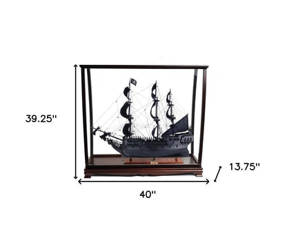 39" Black Solid Wood Hand Painted Black Pearl Pirate Table Top Display Model Boat HomeRoots