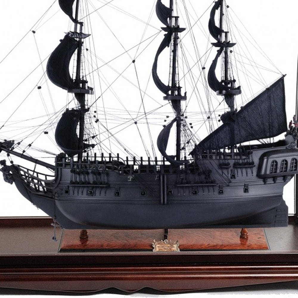 39" Black Solid Wood Hand Painted Black Pearl Pirate Table Top Display Model Boat HomeRoots