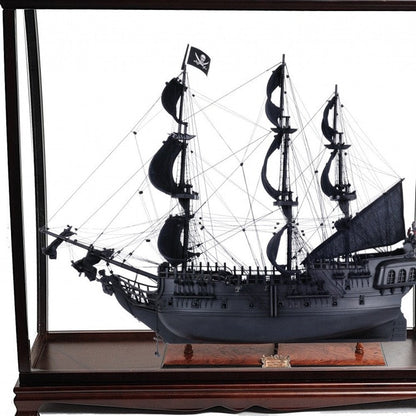 39" Black Solid Wood Hand Painted Black Pearl Pirate Table Top Display Model Boat HomeRoots