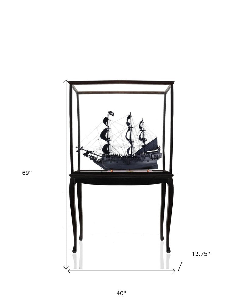 69" Black Solid Wood Hand Painted Black Pearl Pirate Floor Display Model Boat HomeRoots