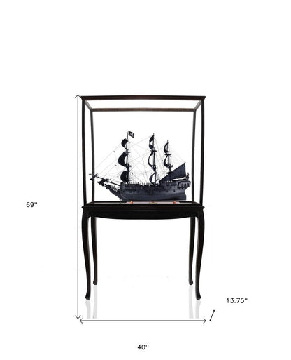 69" Black Solid Wood Hand Painted Black Pearl Pirate Floor Display Model Boat HomeRoots