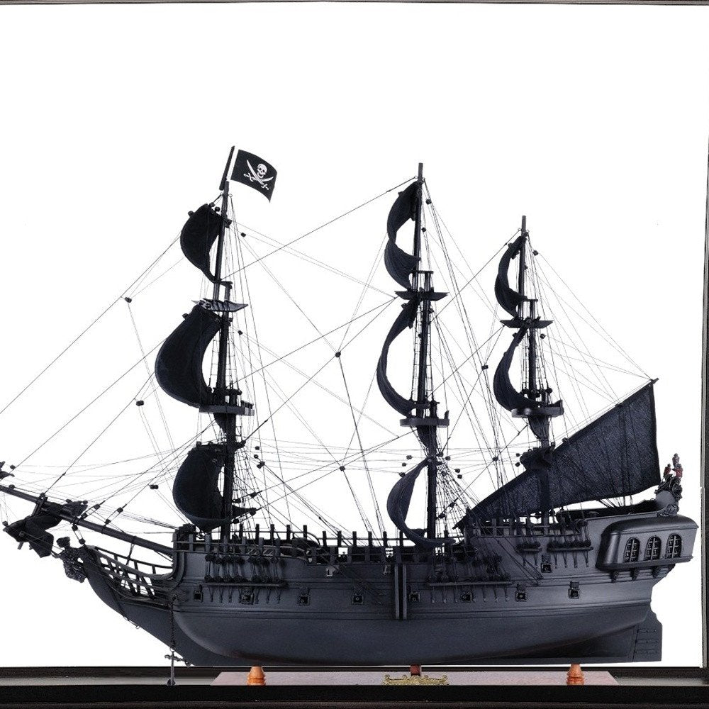 69" Black Solid Wood Hand Painted Black Pearl Pirate Floor Display Model Boat HomeRoots