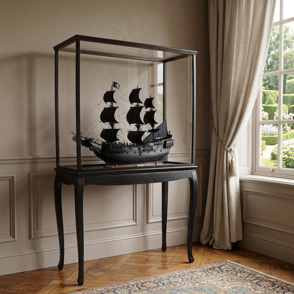 69" Black Solid Wood Hand Painted Black Pearl Pirate Floor Display Model Boat HomeRoots