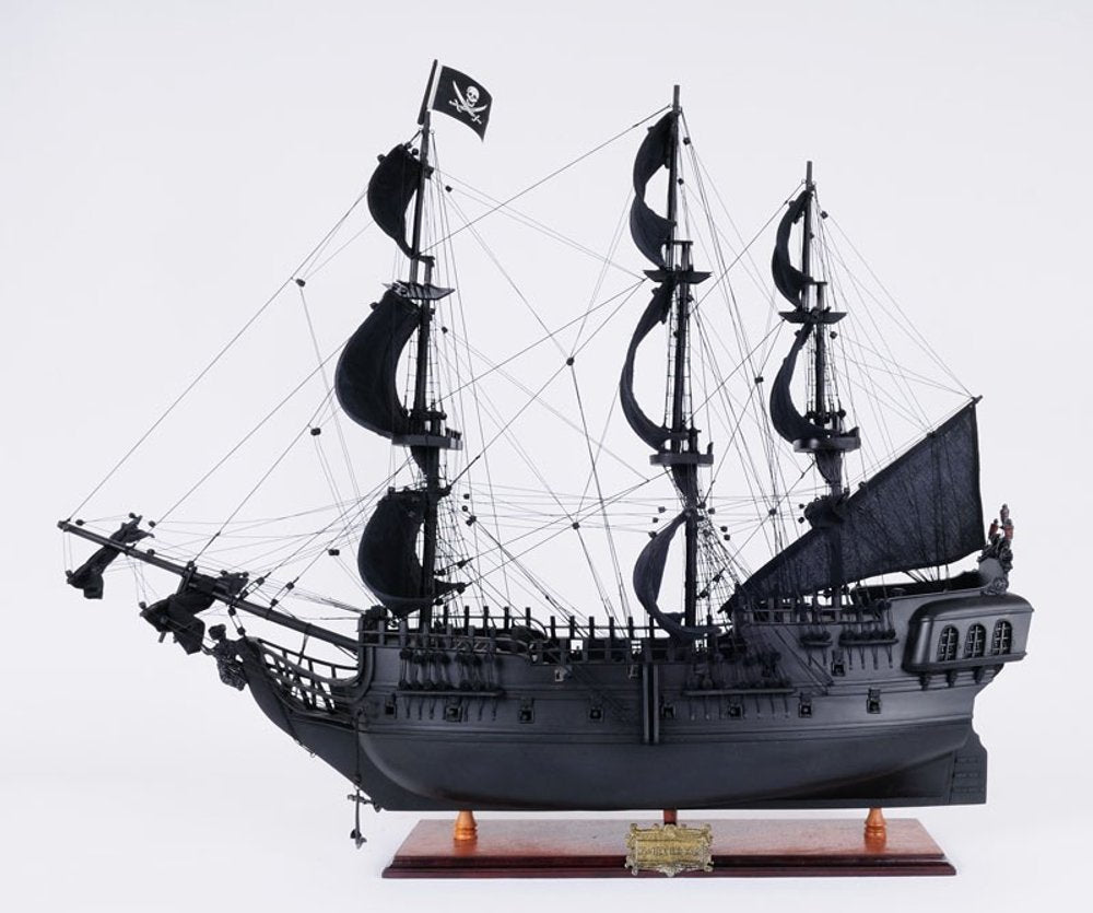 24" Black Solid Wood Hand Painted Model Boat Tabletop Sculpture HomeRoots