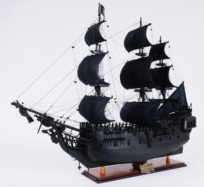 24" Black Solid Wood Hand Painted Model Boat Tabletop Sculpture HomeRoots