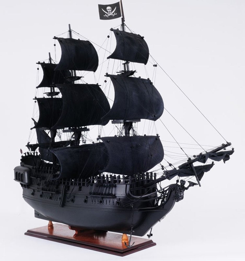 24" Black Solid Wood Hand Painted Model Boat Tabletop Sculpture HomeRoots