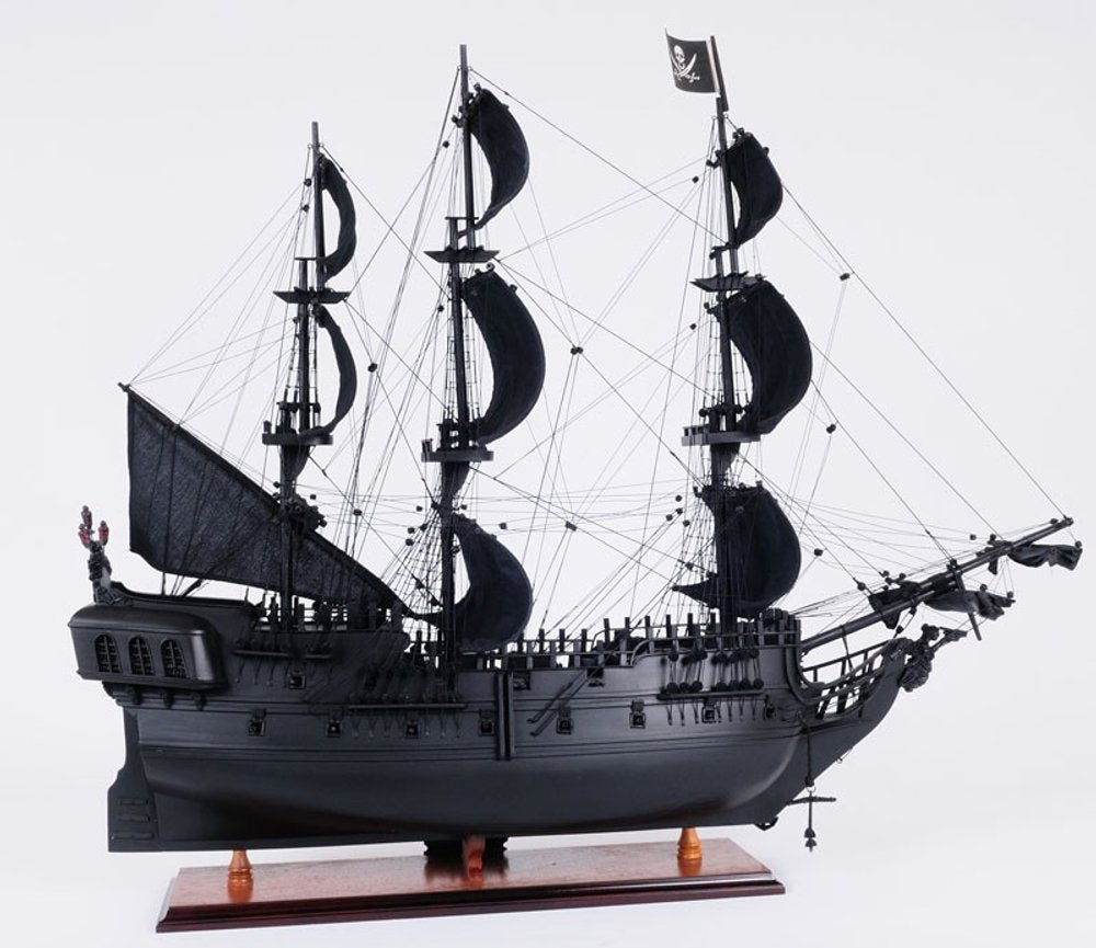 24" Black Solid Wood Hand Painted Model Boat Tabletop Sculpture HomeRoots