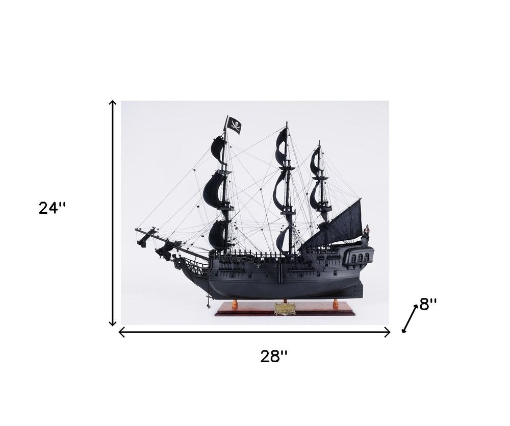 24" Black Solid Wood Hand Painted Model Boat Tabletop Sculpture HomeRoots