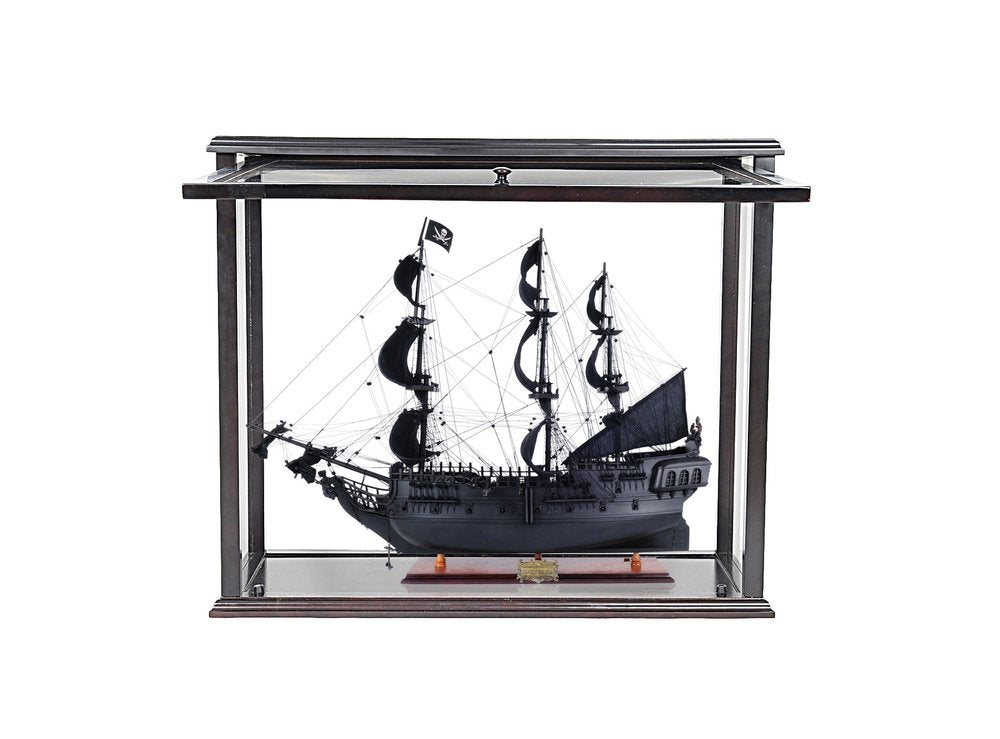 30" Black Solid Wood Hand Painted Black Pearl Pirate Medium Open Display Case Model Boat HomeRoots
