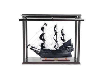 30" Black Solid Wood Hand Painted Black Pearl Pirate Medium Open Display Case Model Boat HomeRoots