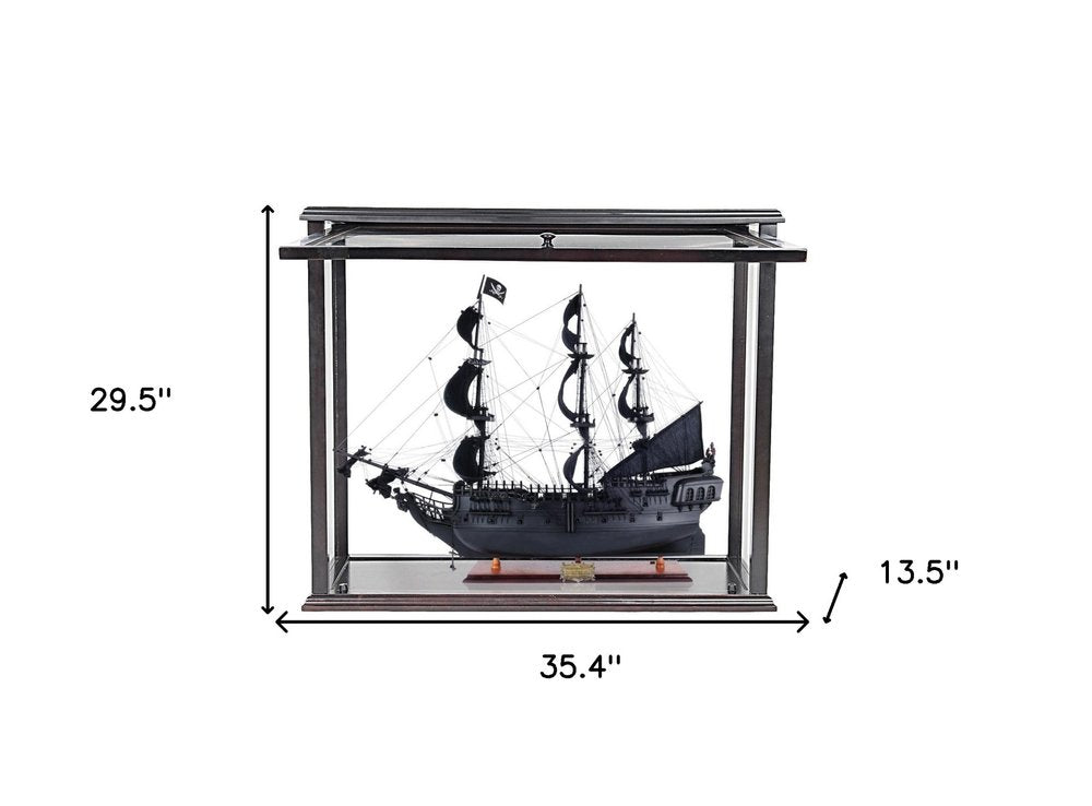 30" Black Solid Wood Hand Painted Black Pearl Pirate Medium Open Display Case Model Boat HomeRoots