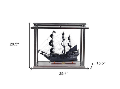 30" Black Solid Wood Hand Painted Black Pearl Pirate Medium Open Display Case Model Boat HomeRoots