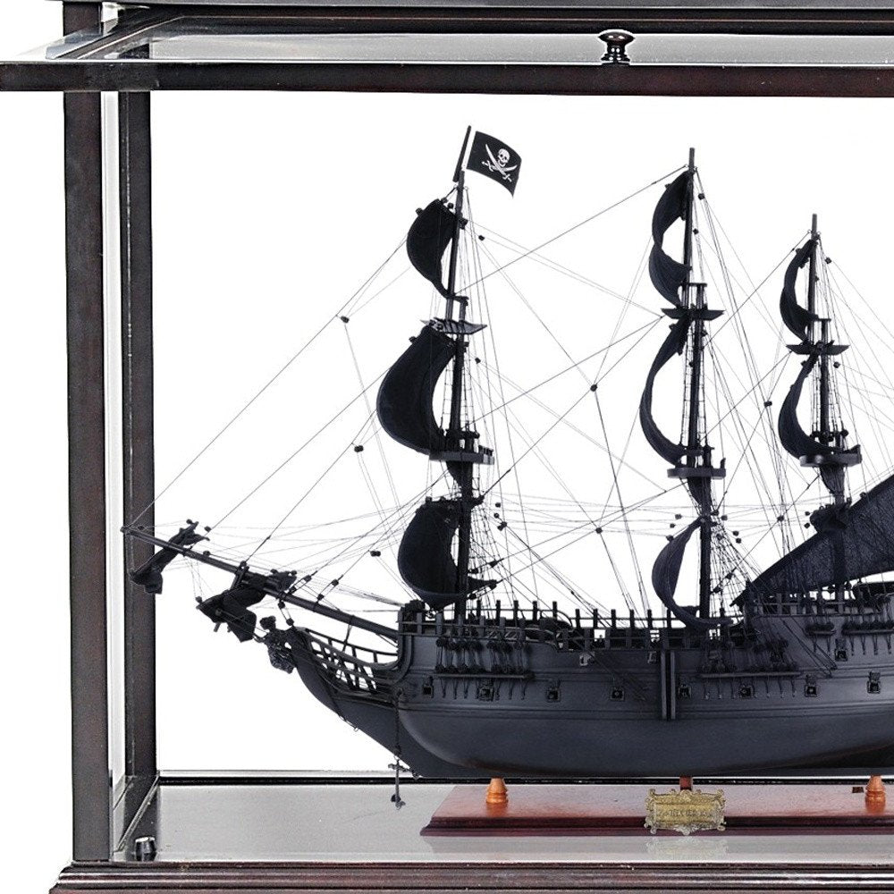 30" Black Solid Wood Hand Painted Black Pearl Pirate Medium Open Display Case Model Boat HomeRoots
