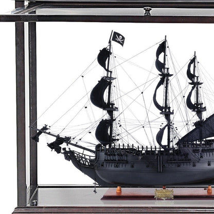 30" Black Solid Wood Hand Painted Black Pearl Pirate Medium Open Display Case Model Boat HomeRoots