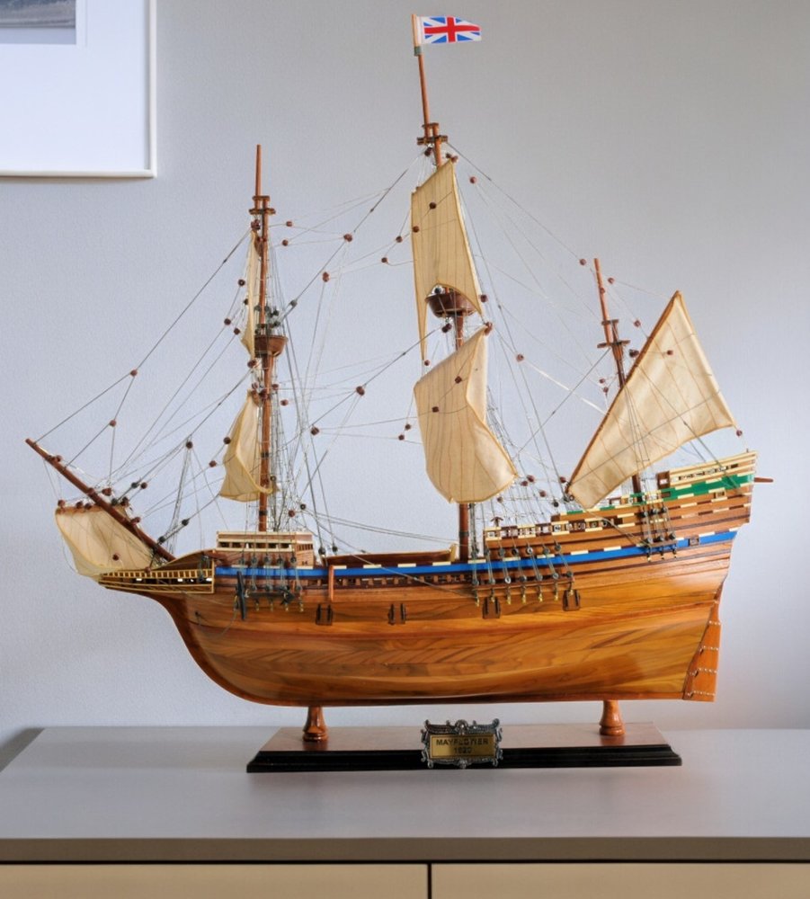 30" Wood Brown Mayflower Boat Hand Painted Decorative Boat HomeRoots