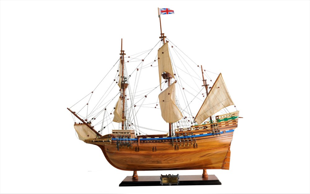 30" Wood Brown Mayflower Boat Hand Painted Decorative Boat HomeRoots