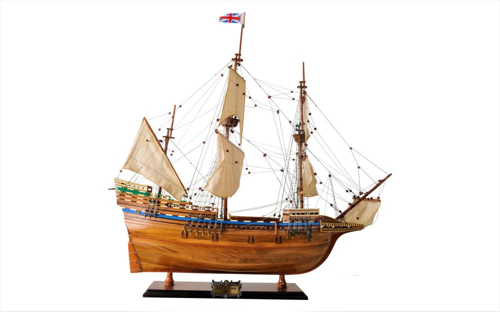 30" Wood Brown Mayflower Boat Hand Painted Decorative Boat HomeRoots