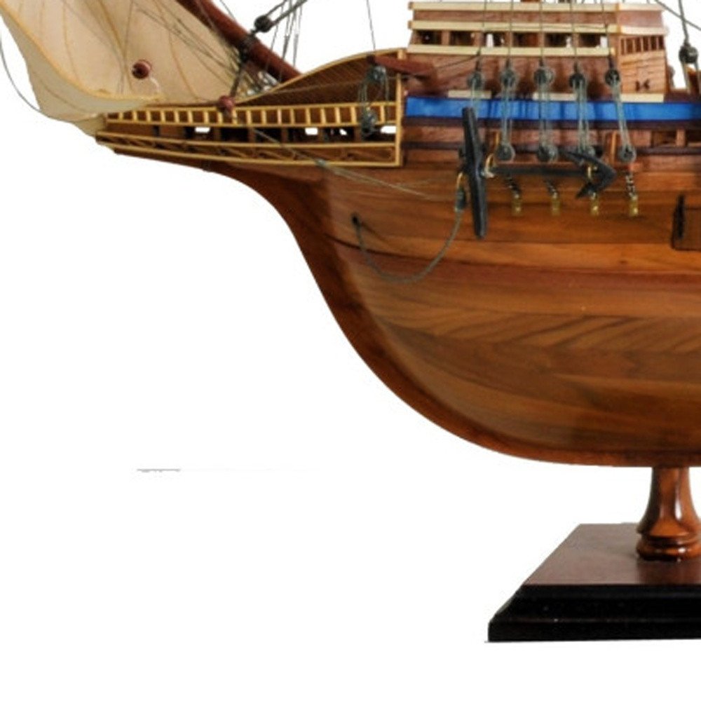 30" Wood Brown Mayflower Boat Hand Painted Decorative Boat HomeRoots