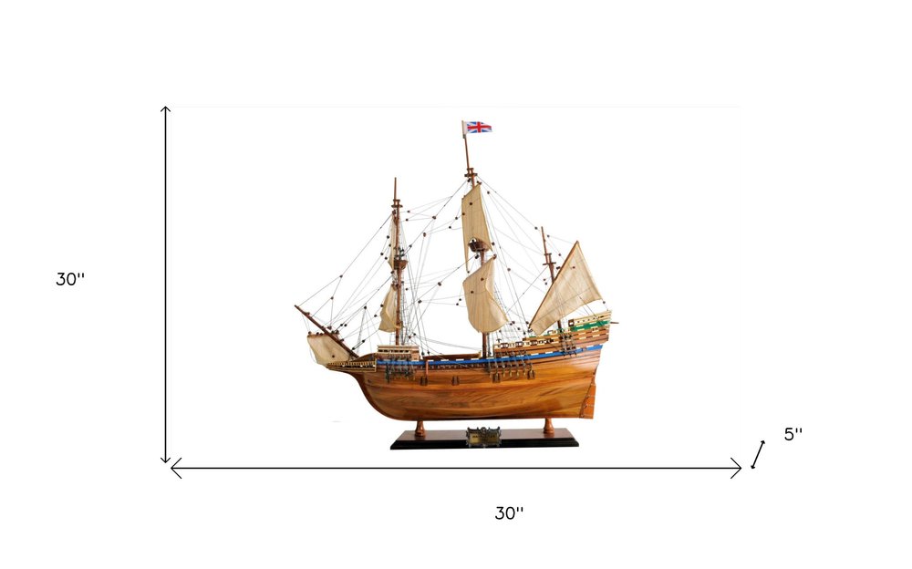 30" Wood Brown Mayflower Boat Hand Painted Decorative Boat HomeRoots