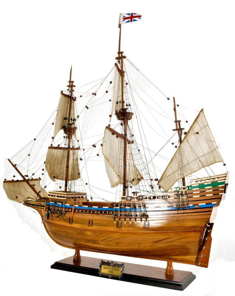 30" Wood Brown Mayflower Boat Hand Painted Decorative Boat HomeRoots