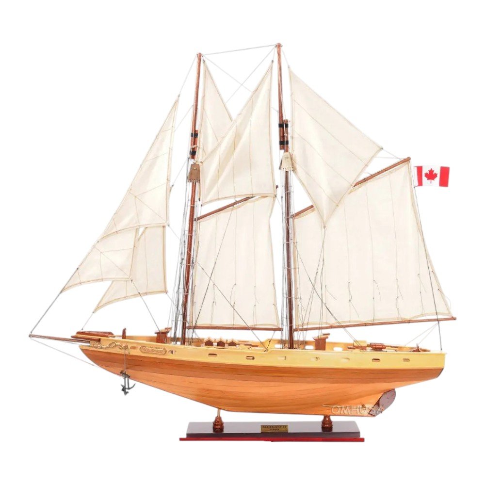 33" Wood Brown Solid Wood Hand Painted Bluenose II Model Boat HomeRoots
