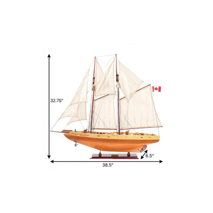 33" Wood Brown Solid Wood Hand Painted Bluenose II Model Boat HomeRoots