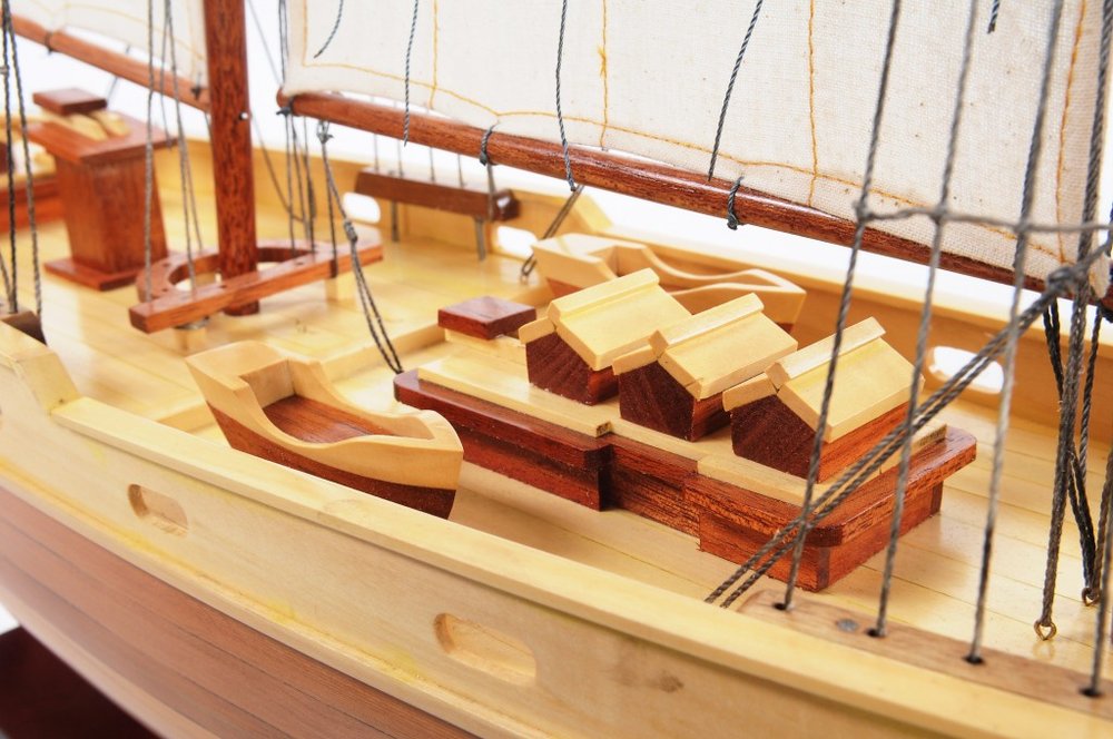33" Wood Brown Solid Wood Hand Painted Bluenose II Model Boat HomeRoots