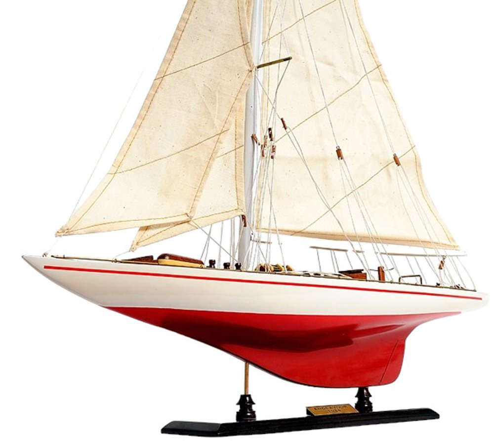 32" Red and White Solid Wood Hand Painted p-Oxybis(benzenesulfonyl hydrazide) Model Boat HomeRoots