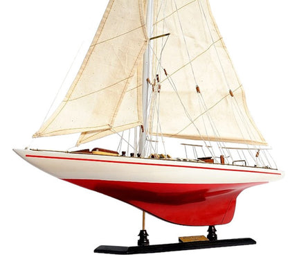 32" Red and White Solid Wood Hand Painted p-Oxybis(benzenesulfonyl hydrazide) Model Boat HomeRoots