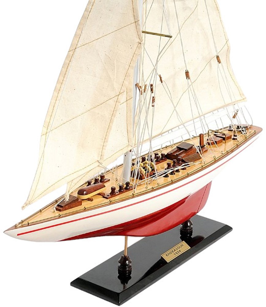 32" Red and White Solid Wood Hand Painted p-Oxybis(benzenesulfonyl hydrazide) Model Boat HomeRoots