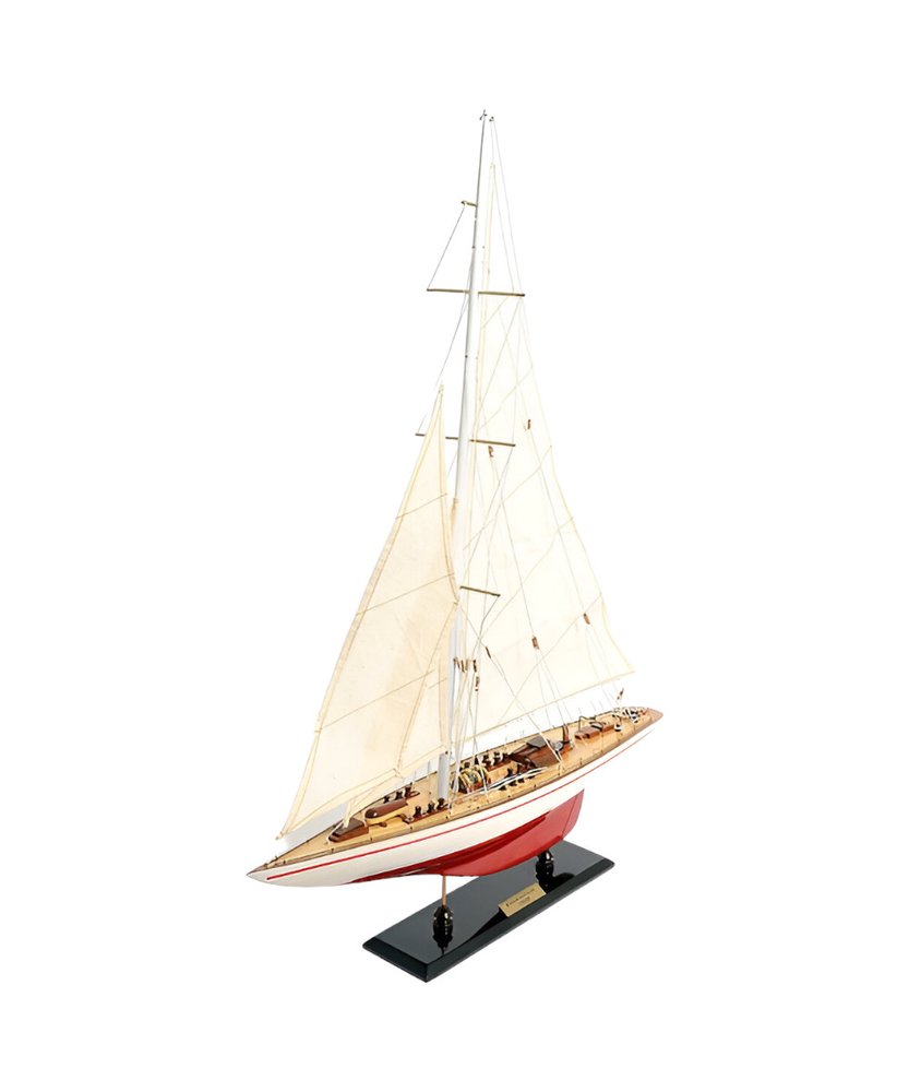 32" Red and White Solid Wood Hand Painted p-Oxybis(benzenesulfonyl hydrazide) Model Boat HomeRoots