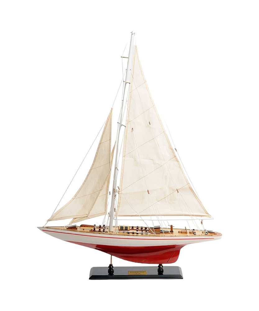 32" Red and White Solid Wood Hand Painted p-Oxybis(benzenesulfonyl hydrazide) Model Boat HomeRoots
