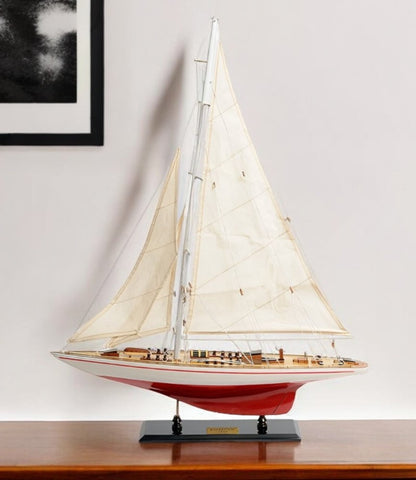 32" Red and White Solid Wood Hand Painted p-Oxybis(benzenesulfonyl hydrazide) Model Boat HomeRoots