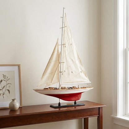 32" Red and White Solid Wood Hand Painted p-Oxybis(benzenesulfonyl hydrazide) Model Boat HomeRoots