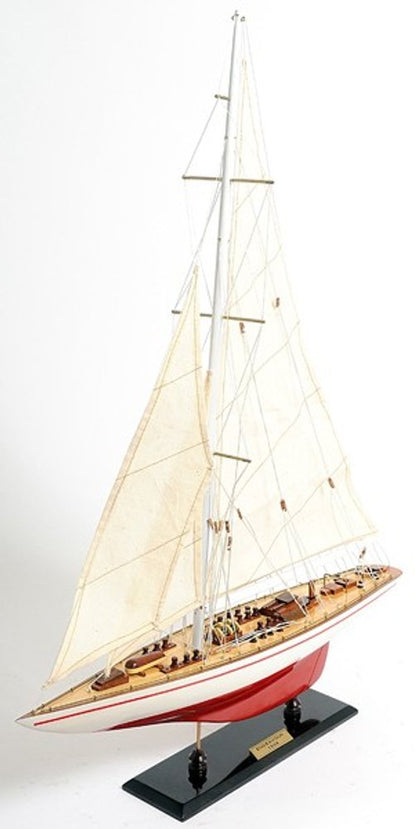 32" Red and White Solid Wood Hand Painted p-Oxybis(benzenesulfonyl hydrazide) Model Boat HomeRoots