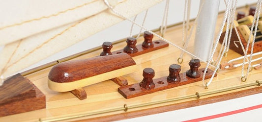 32" Red and White Solid Wood Hand Painted p-Oxybis(benzenesulfonyl hydrazide) Model Boat