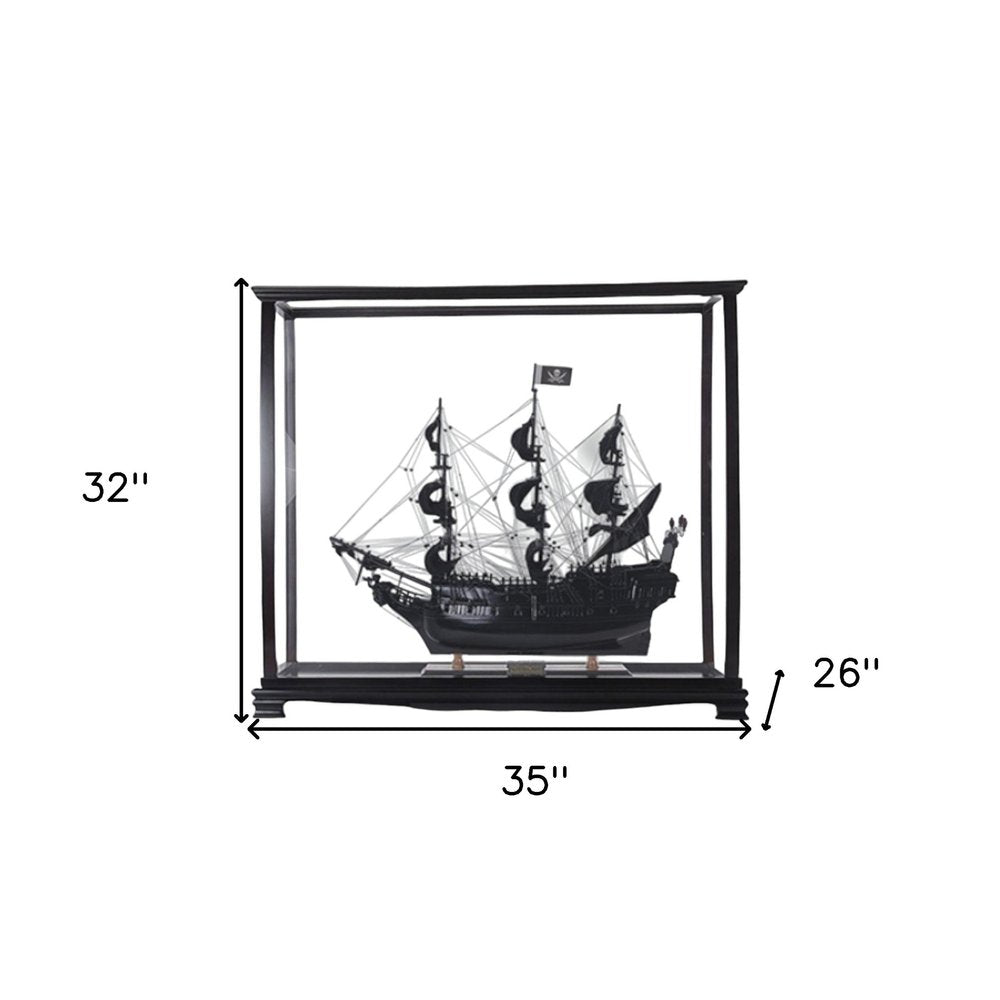 32" Black Solid Wood Hand Painted Black Pearl Pirate Medium Display Case Model Boat HomeRoots