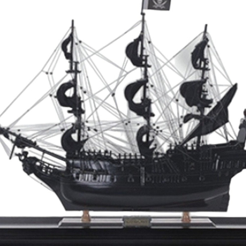 32" Black Solid Wood Hand Painted Black Pearl Pirate Medium Display Case Model Boat HomeRoots