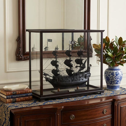 32" Black Solid Wood Hand Painted Black Pearl Pirate Medium Display Case Model Boat HomeRoots