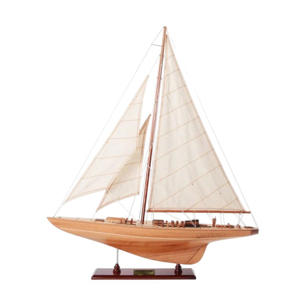 31" Wood Brown Endeavour Yacht Hand Painted Sculpture HomeRoots